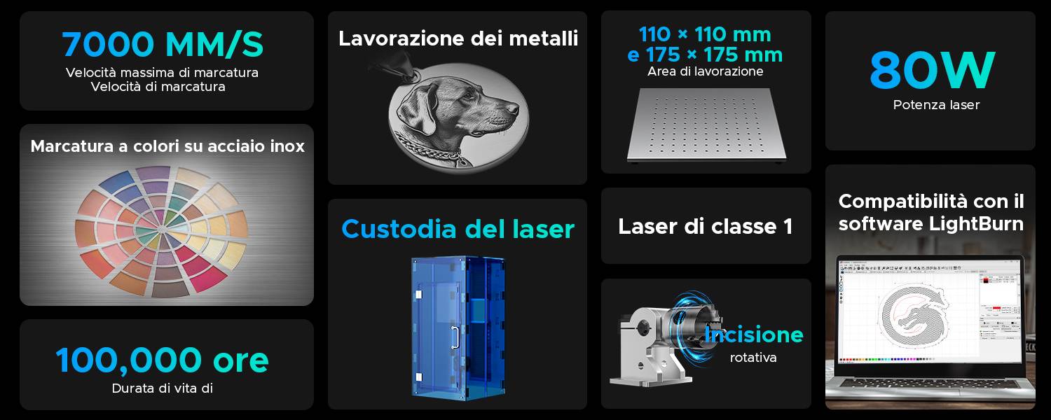 OMTech 80W Incisore Laser MOPA per la Marcatura dei Metalli con i Colori