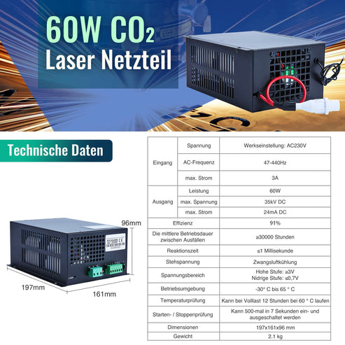 Alimentatore e alimentatore laser CO2 da 60W | LN-60