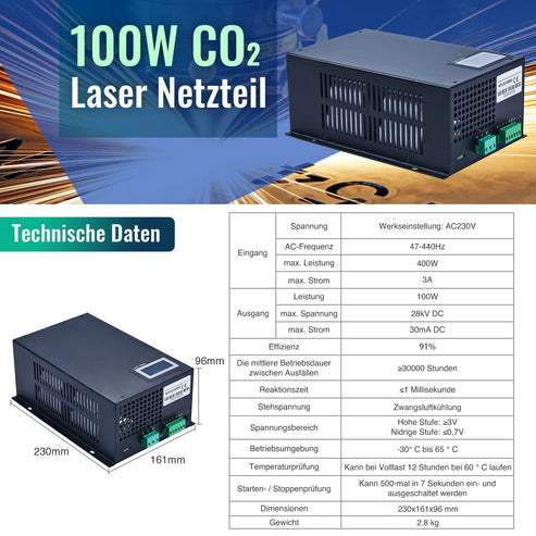 Alimentatore e alimentatore laser CO2 100W | LN-100